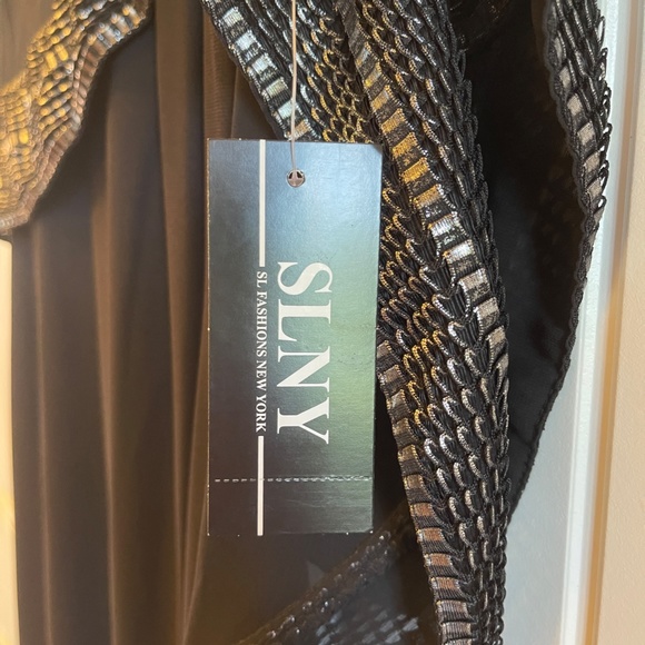 SLNY Capelet Black Sheath Dress Metallic Trim Womens Size 6 - Picture 8 of 11